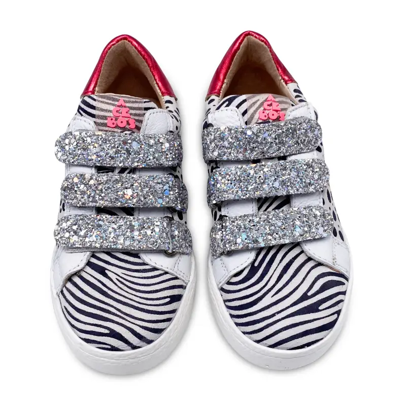 Acebos Metallic Red Black White Print Velcro Sneaker - Image 3