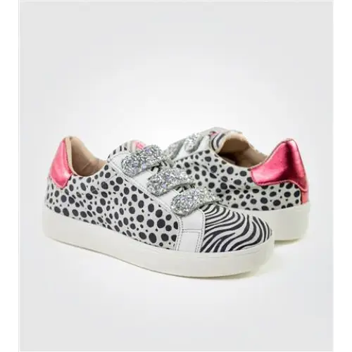 Acebos Metallic Red Black White Print Velcro Sneaker - Image 5