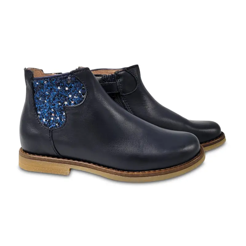 Acebos Navy Glitter Heart Leather Bootie