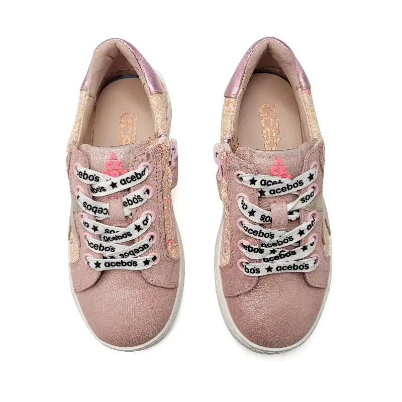 Acebos Rose Peach Glitter Lace Up Sneaker 5461 - Image 2