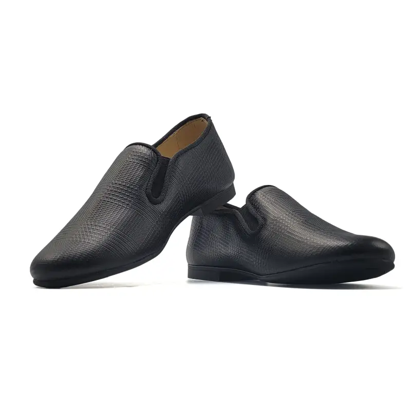 Andanines Black Leather Houndstooth Print Smoking Slip On 182447 - Image 4