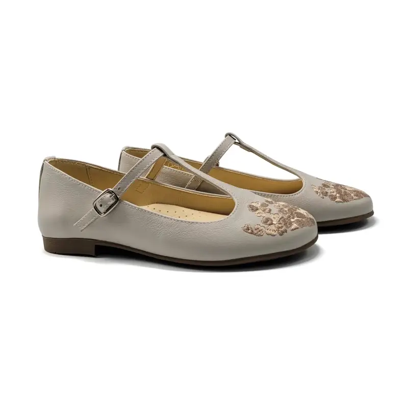 Andanines Ivory Gold T-Strap Mary Janes