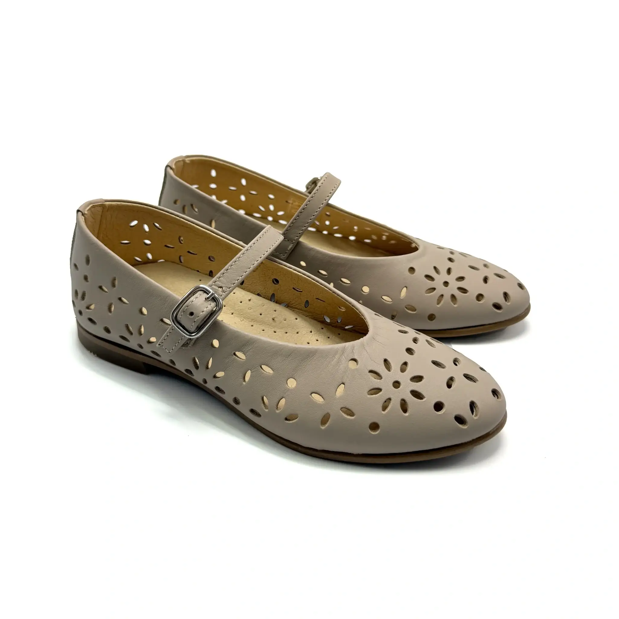 Andanines Light Taupe Floral Laser Cut Mary Jane - Image 5