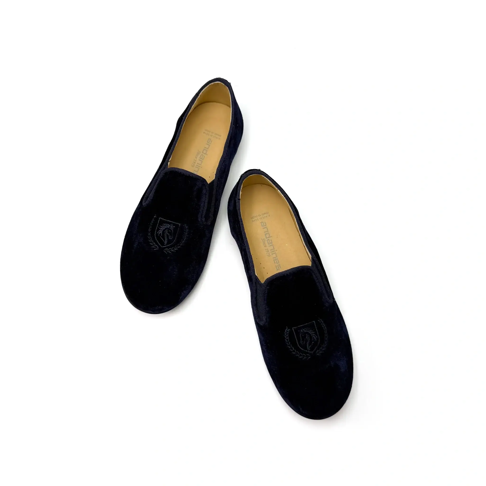 Andanines Navy Velvet Embroidered Smoking Shoe - Image 2