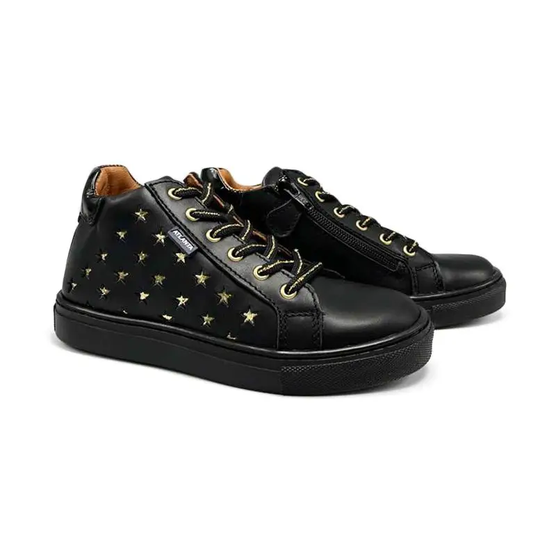 Atlanta Mocassin Black and Gold Star Lace Sneaker