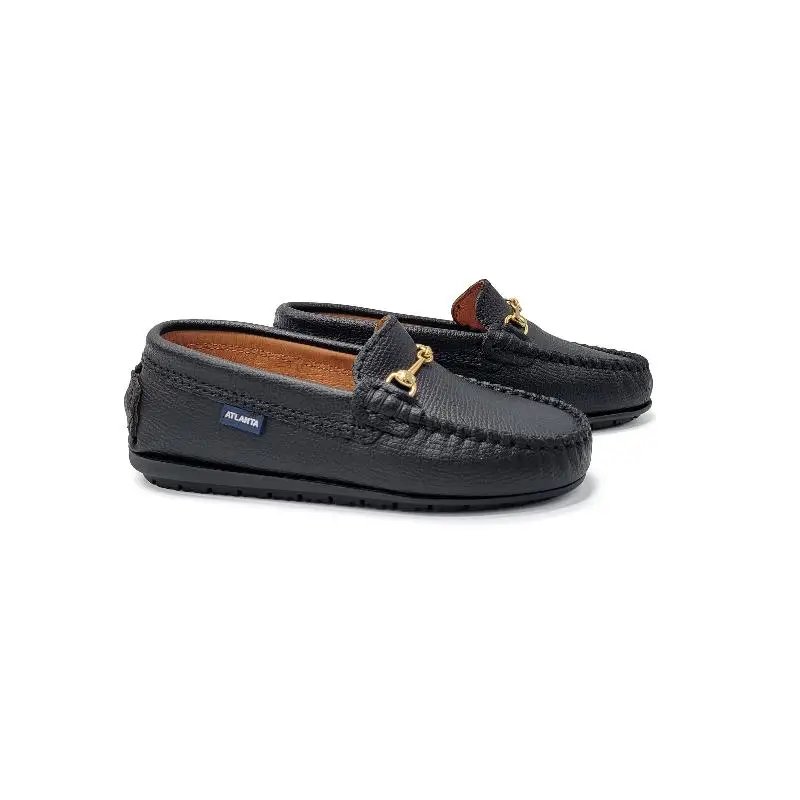Atlanta Mocassin Black Grain Buckle Loafer