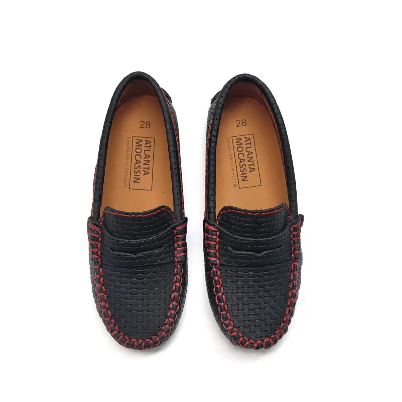 Atlanta Mocassin Black Gum Weave Red Stich Penny Loafer - Image 2