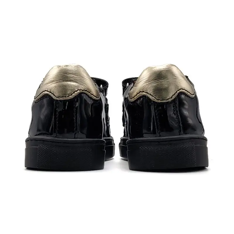 Atlanta Mocassin Black Patent Gold Star Velcro Sneaker 104 - Image 4