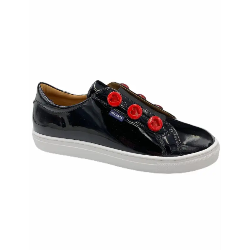 Atlanta Mocassin Black Patent Red Heart Sneaker