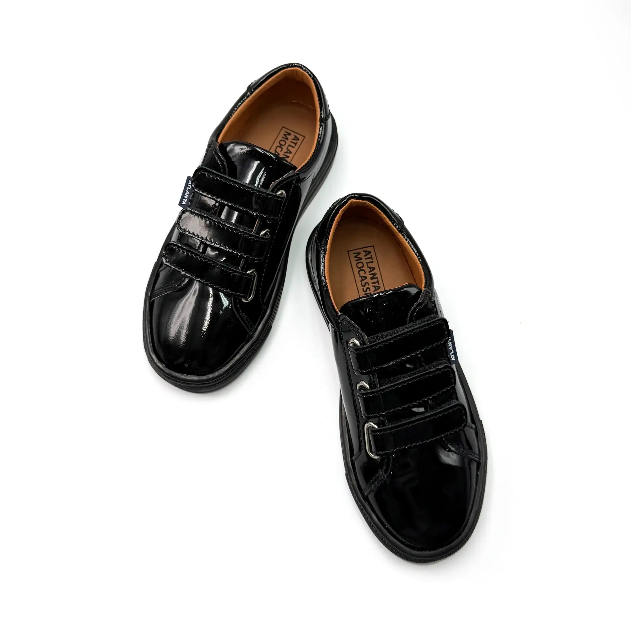 Atlanta Mocassin Black Patent Violet Heart Velcro Sneaker - Image 2