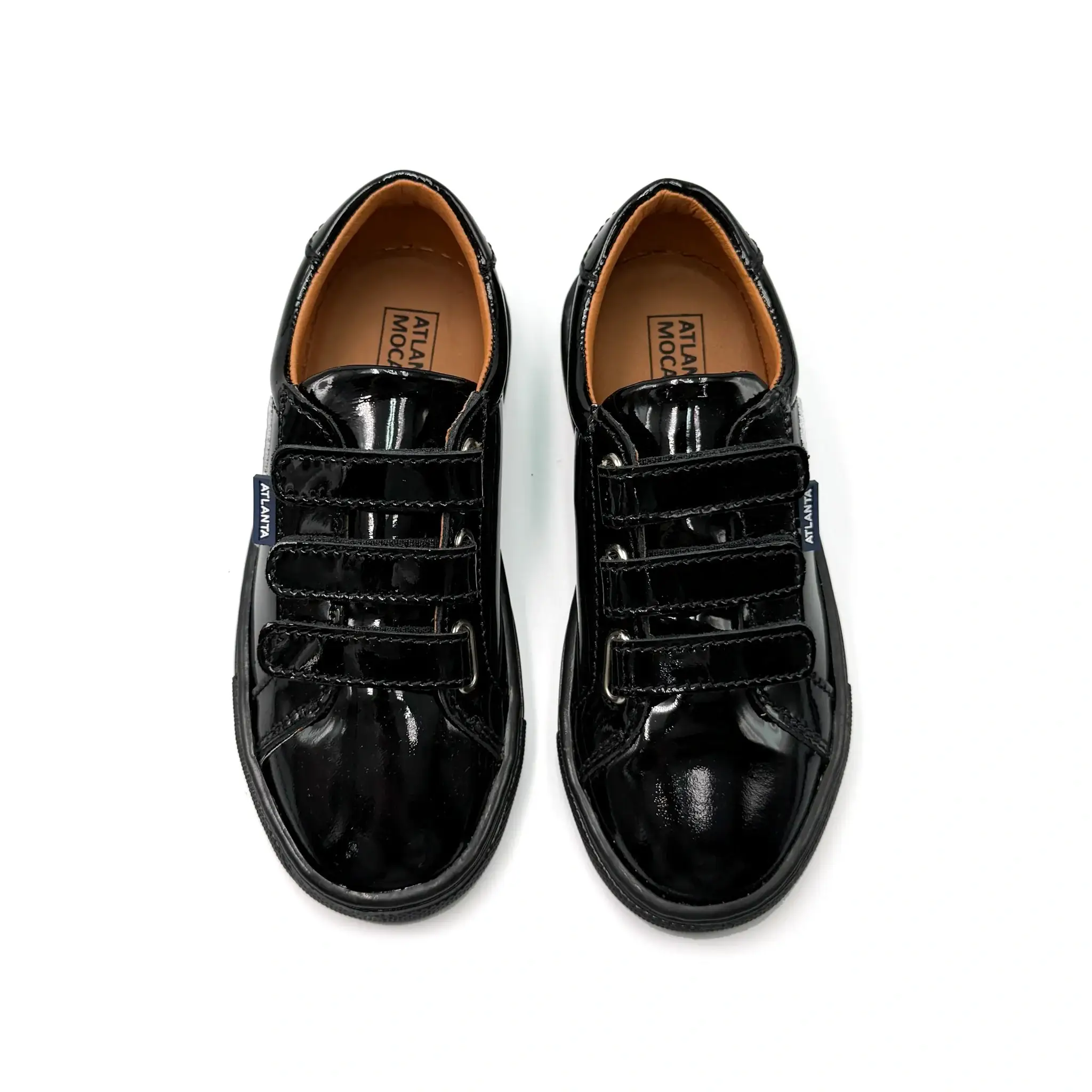 Atlanta Mocassin Black Patent Violet Heart Velcro Sneaker - Image 3