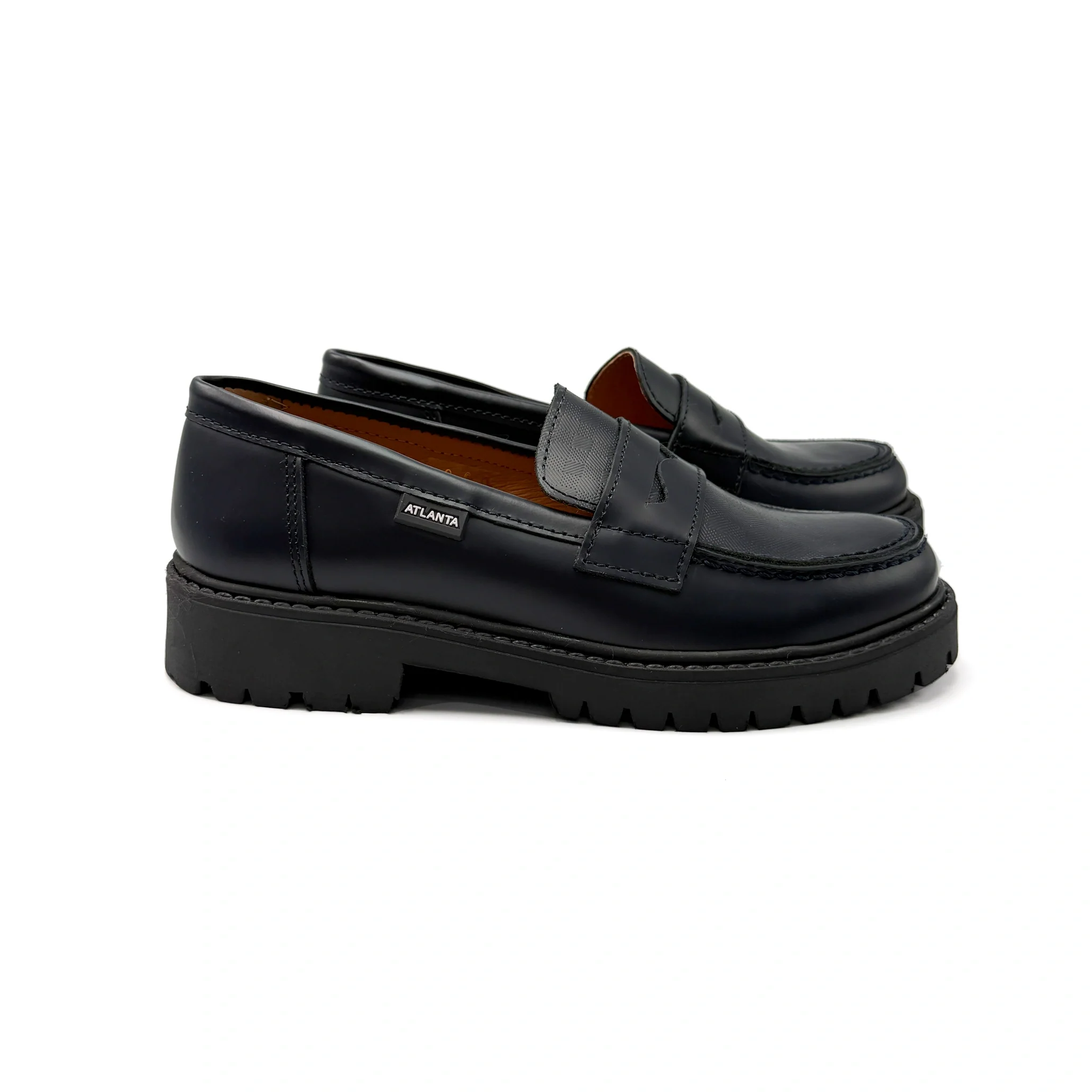 Atlanta Mocassin Black Polished Chunky Penny Loafer - Image 4