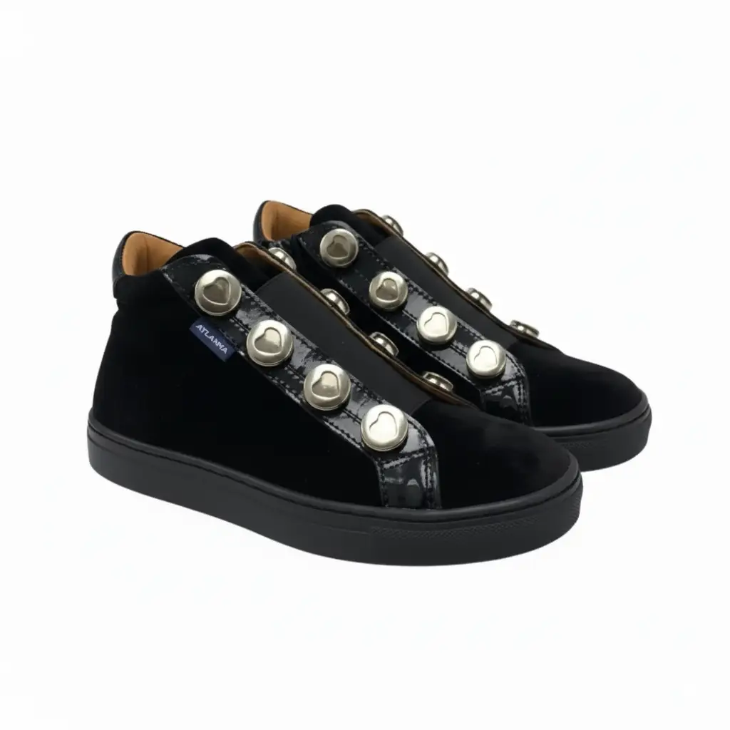 Atlanta Mocassin Black Velvet Stud Hi-Top Sneaker