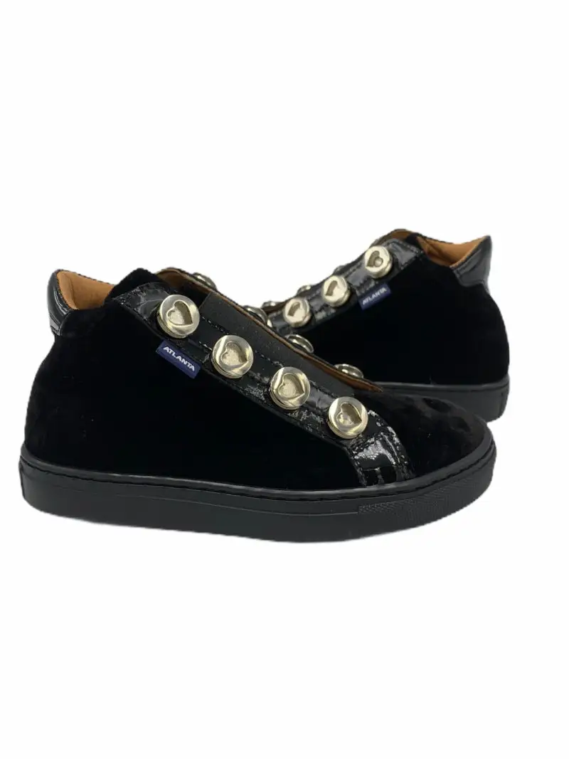 Atlanta Mocassin Black Velvet Stud Hi-Top Sneaker - Image 2