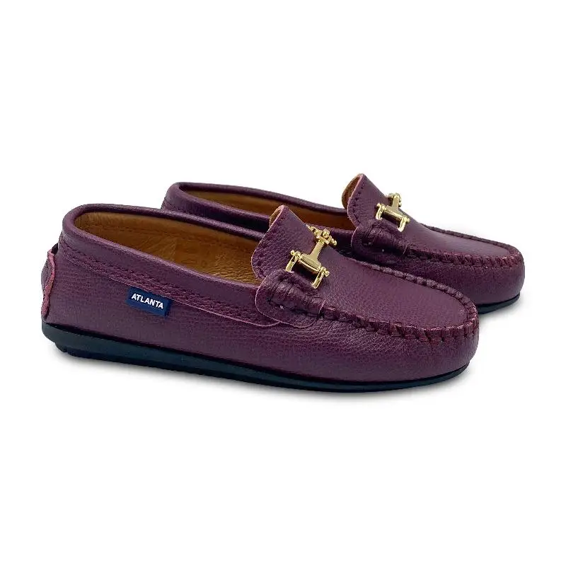 Atlanta Mocassin Burgundy Pebbled Leather Gold Chain Slip On Loafer