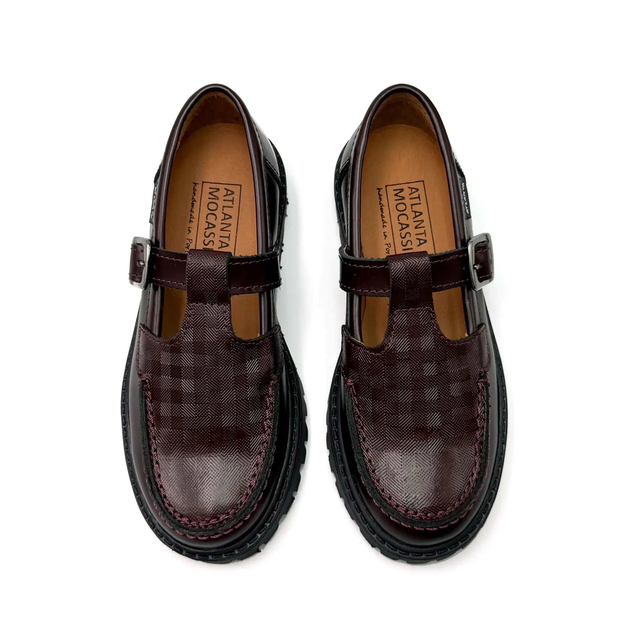 Atlanta Mocassin Burgundy Press Chunky T-Strap Loafer - Image 3