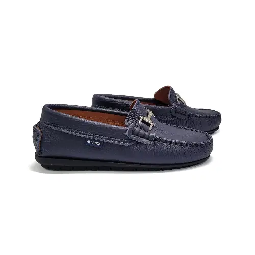Atlanta Mocassin Navy Grain Buckle Loafer