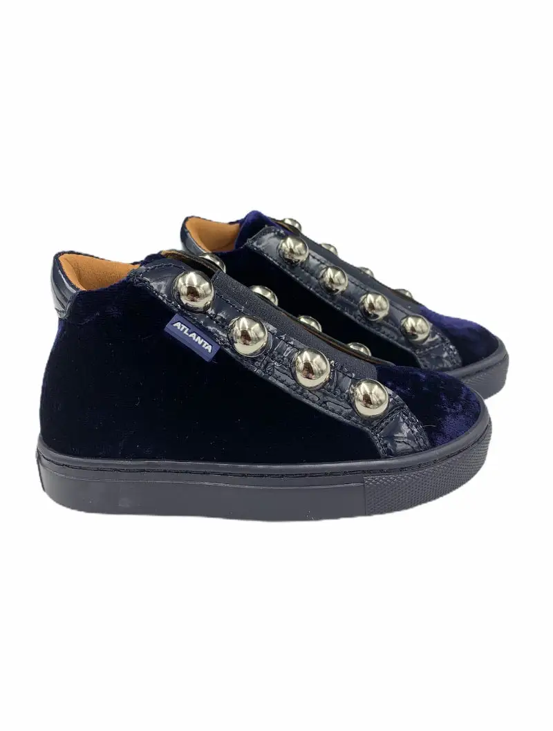 Atlanta Mocassin Navy Velvet High Top Sneaker - Image 2