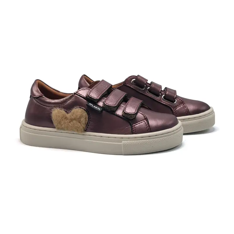 Atlanta Mocassin Old Rose Metal Fur Heart Velcro Sneaker