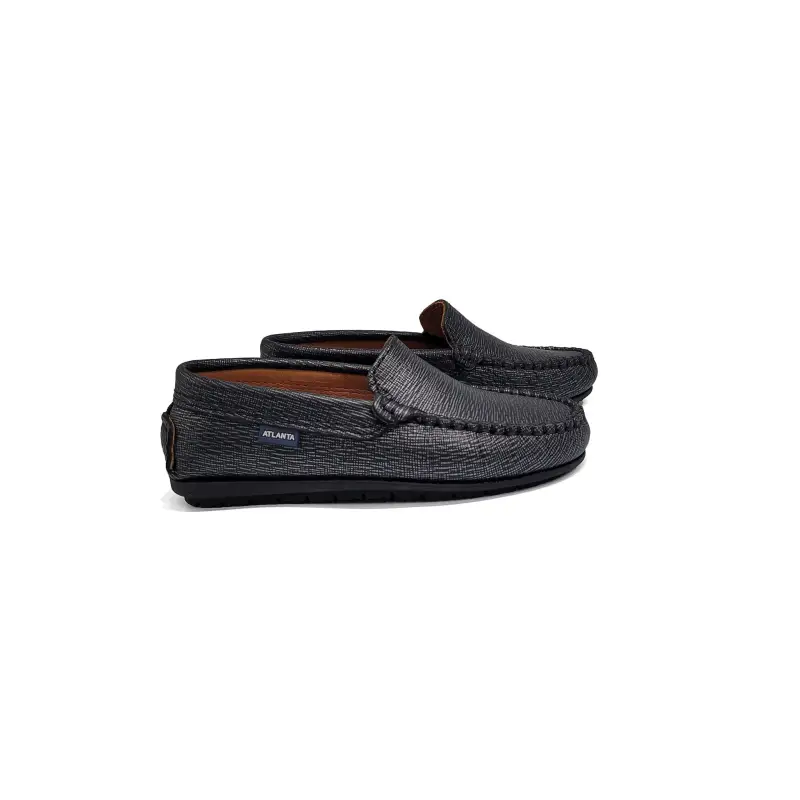 ATLANTA MOCASSIN Saffiano Shimmer Black Slip On Loafer