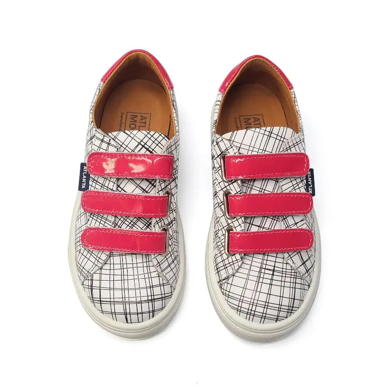 Atlanta Mocassin White Abstract Pink Velcro Sneaker - Image 3