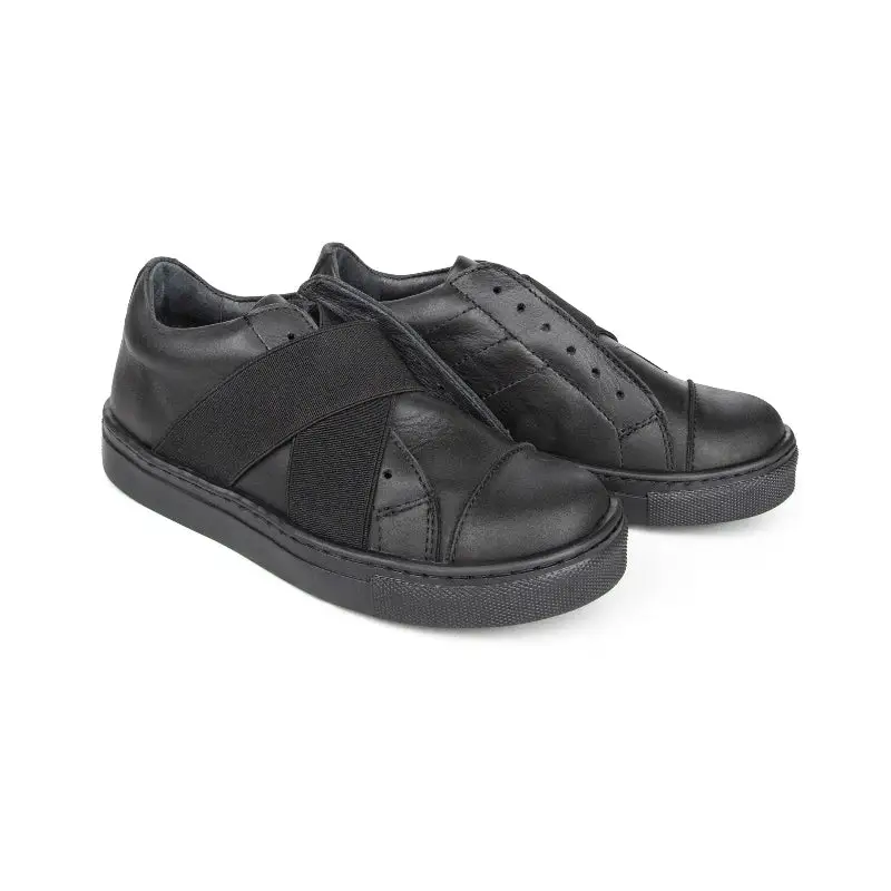 Blublonc Black Criss Cross Slip on Sneaker
