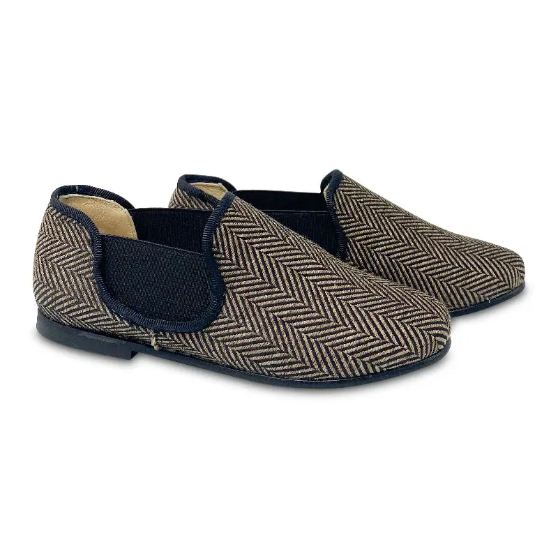 Blublonc Brown Herringbone Smoking Slip On