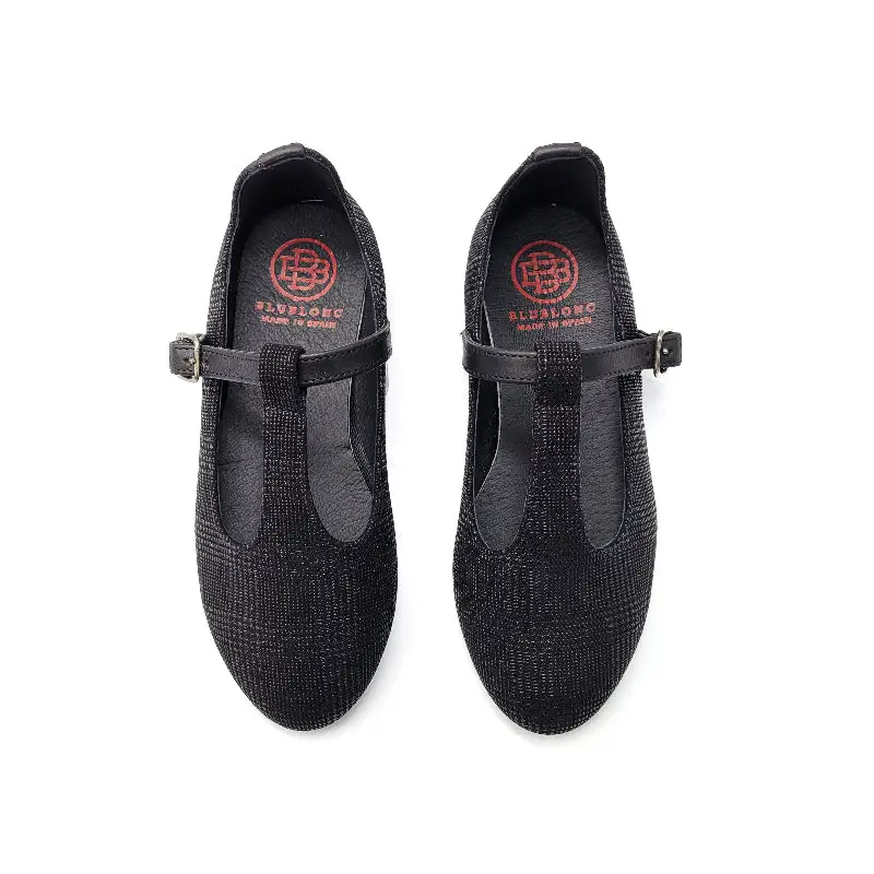 Blublonc Carmen Black Plaid Textured T-Strap Mary Jane - Image 2