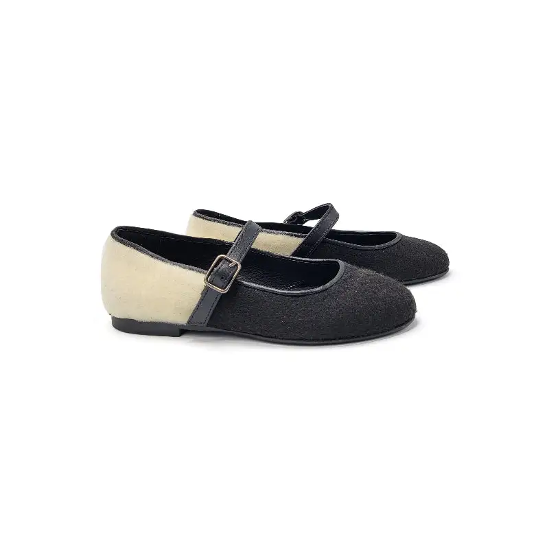Blublonc Celina Black White Wool Mary Jane
