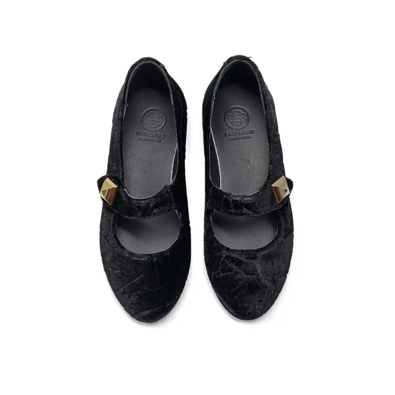 Blublonc Cia Crushed Black Velvet Low Cut Mary Jane - Image 2