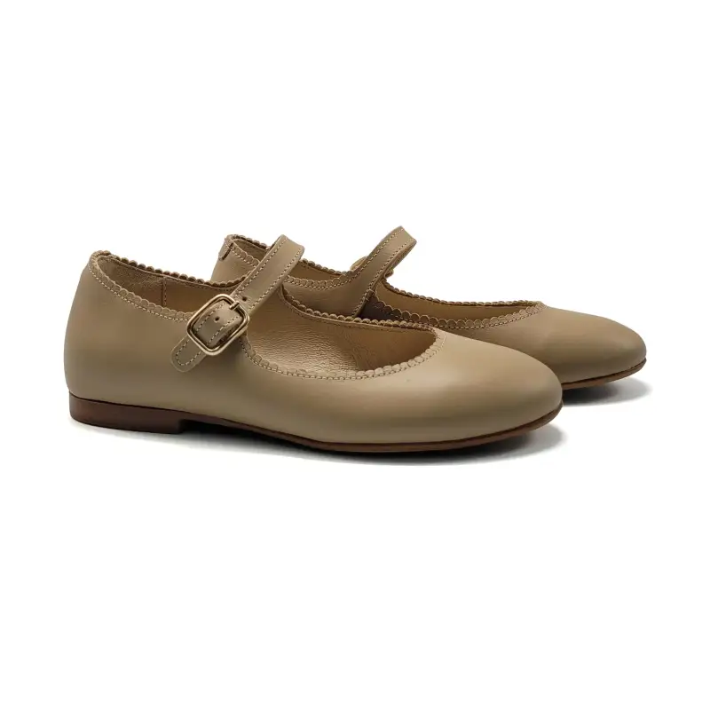 Blublonc Cora Taupe Scalloped Buckle Mary Jane