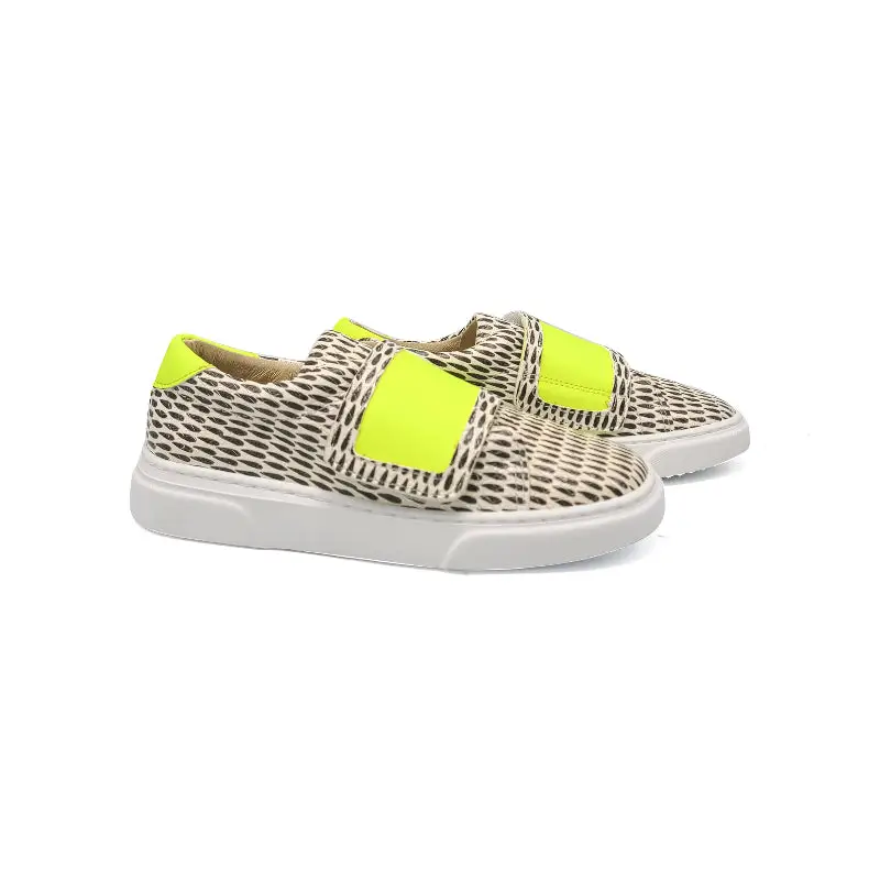 Blublonc Jenette Black White and Neon Velcro Sneaker