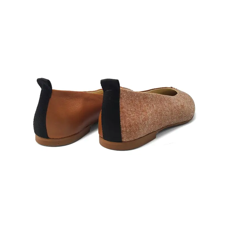 Blublonc Manda Cognac Linen Two Toned Pointed Ballet Flat - Image 3