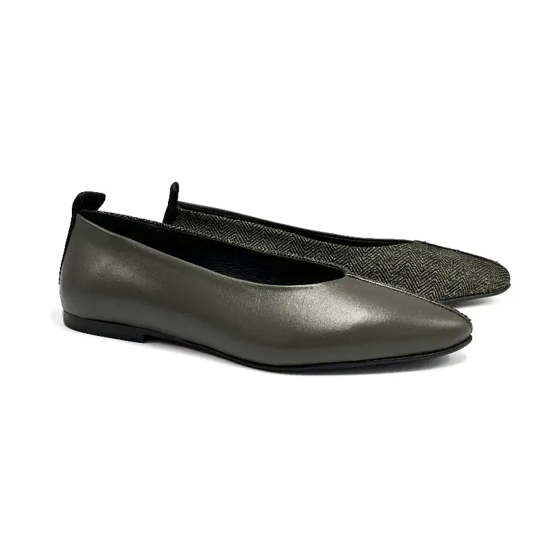 Blublonc Manda Kaki Herringbone Two Toned Ballet Flat - Image 2