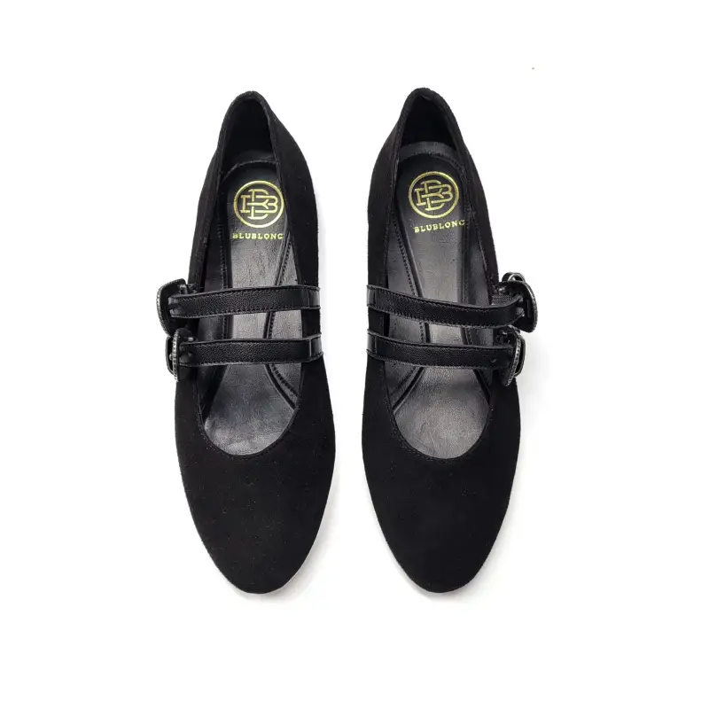 Blublonc Nyla Rich Black Suede Double Buckle Mary Jane - Image 2