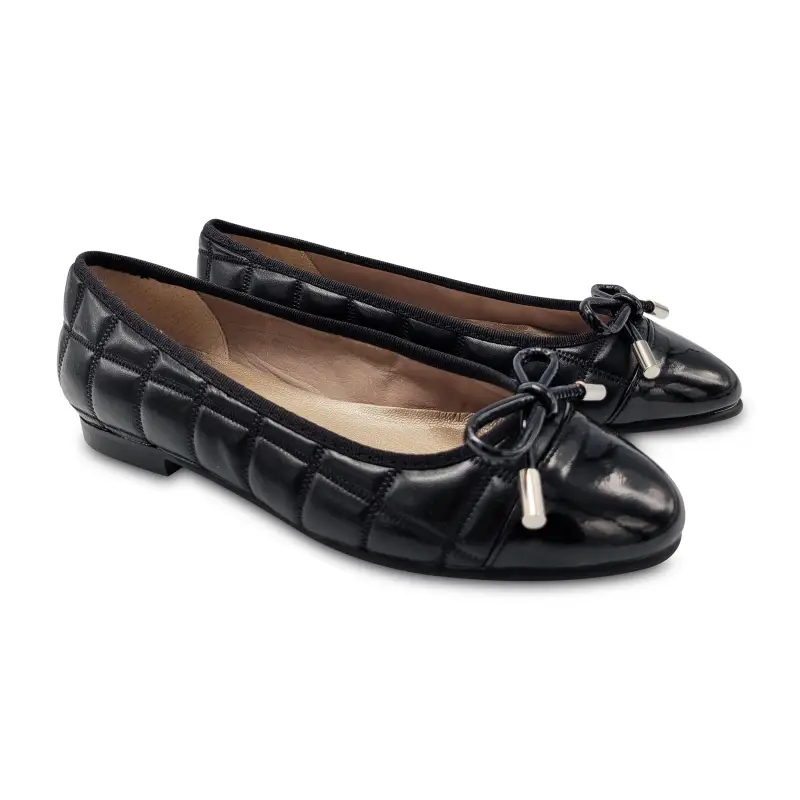 Brunellis Black Leather Quilt Ballet Slip On