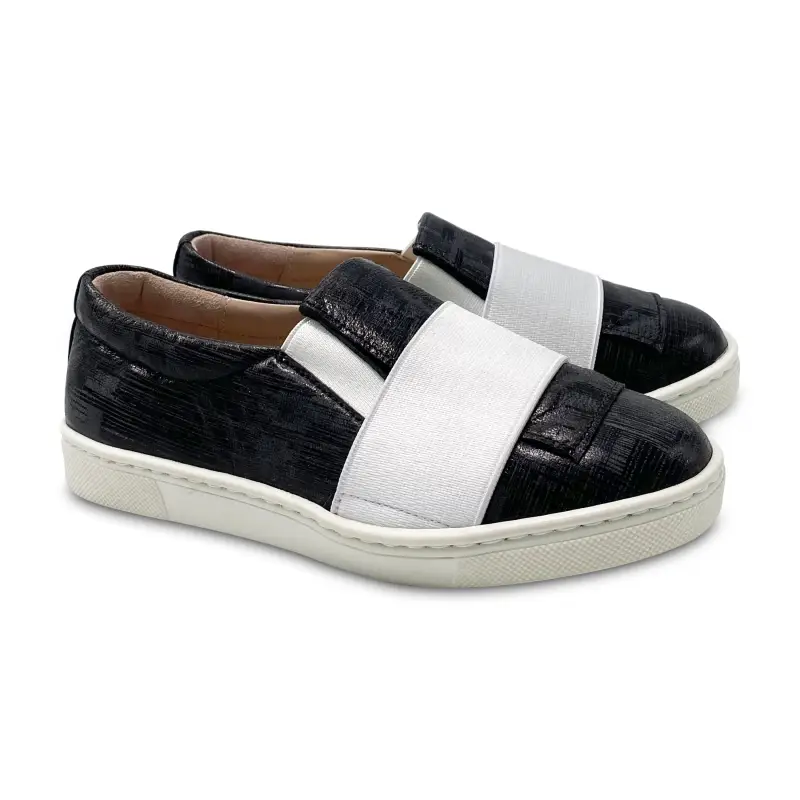 Brunellis Black Print White Elastic Slip On Sneaker - Image 3