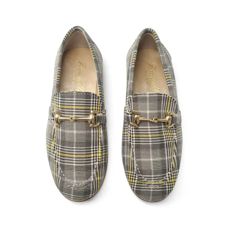 Brunellis Black White Yellow Plaid Slip On Chain Loafer - Image 3