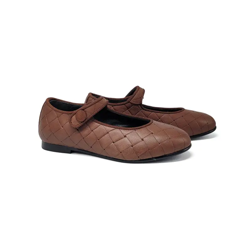 Brunellis Brown Leather Woven Mary Jane S-21