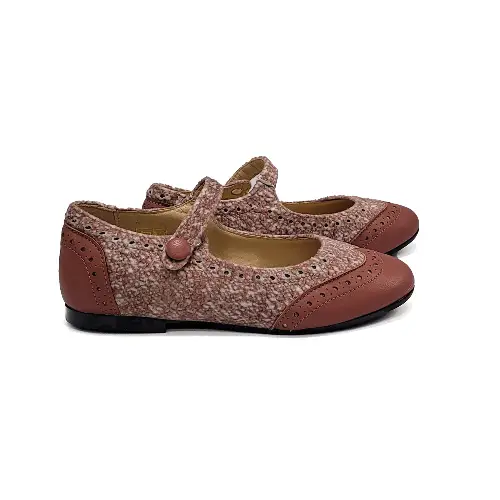 Brunellis Pink Stone Wingtip Mary Jane