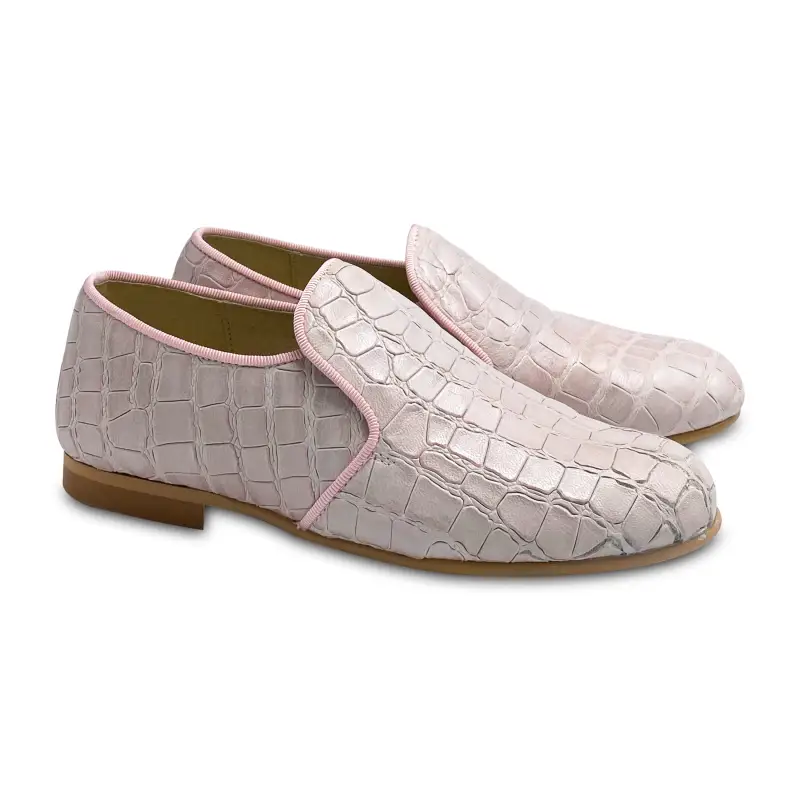 Brunellis Soft Pink Crocodile Slip On Loafer