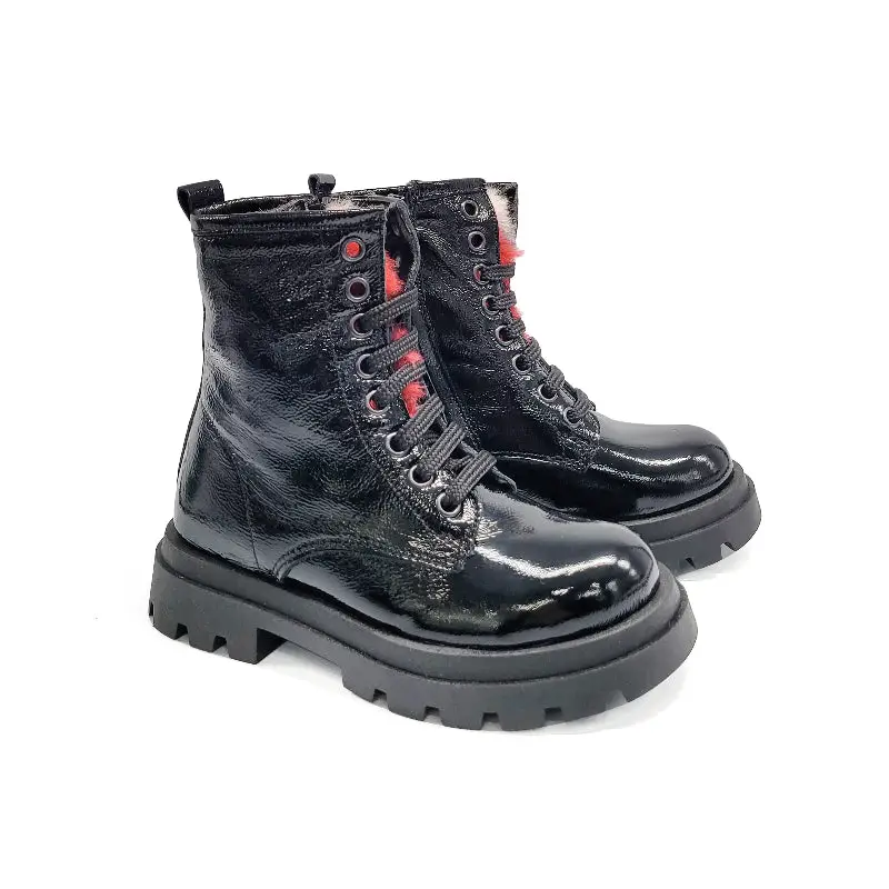 Confetti Black Patent Colorful Faux Fur Chunky Boot
