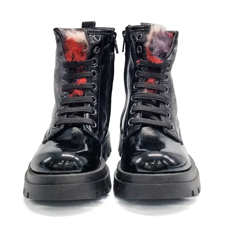 Confetti Black Patent Colorful Faux Fur Chunky Boot - Image 2
