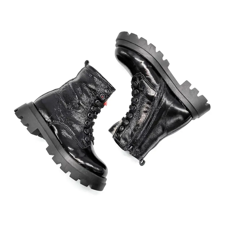 Confetti Black Patent Colorful Faux Fur Chunky Boot - Image 3