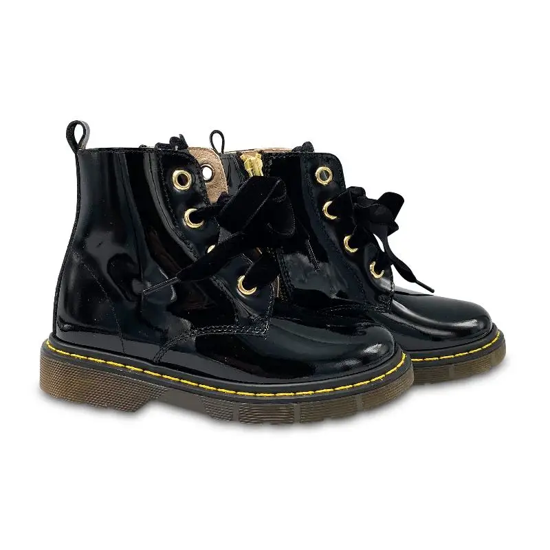 Confetti Black Patent Combat Bootie