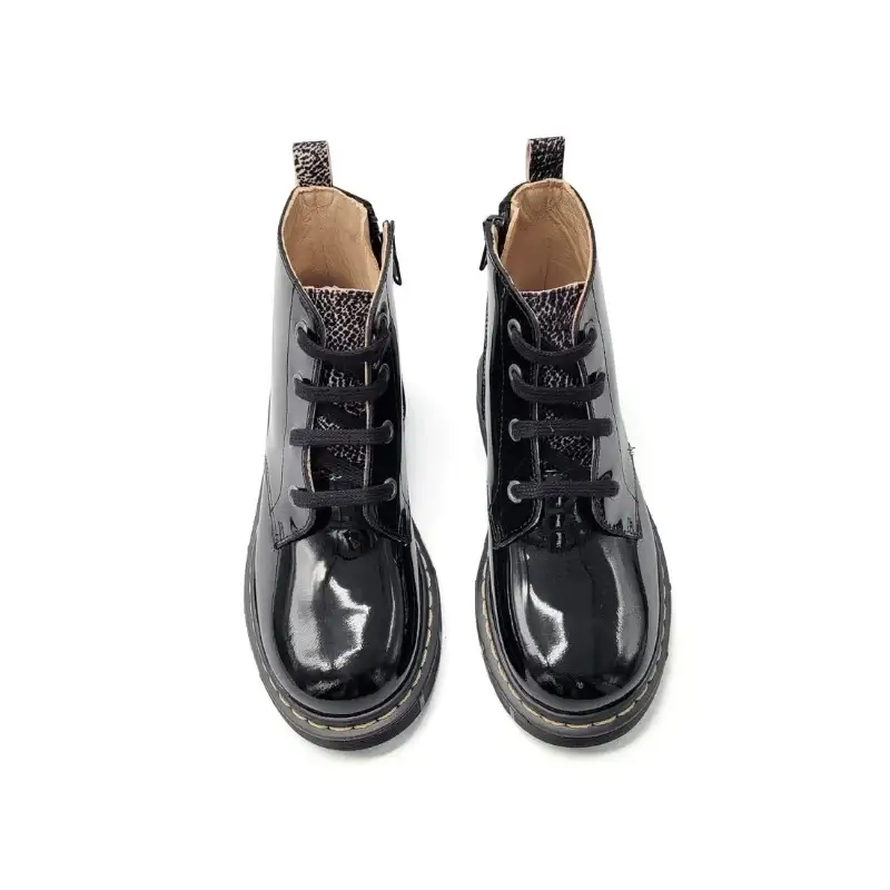 Confetti Black Patent Stripe Design Combat Bootie - Image 2