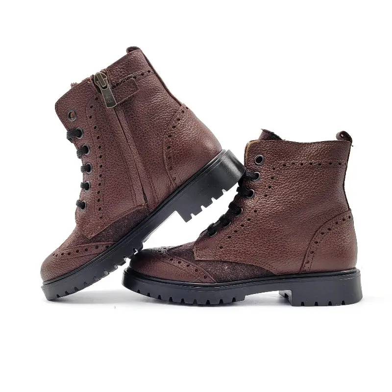 Confetti Mocha Wool Brown Lace Bootie - Image 4