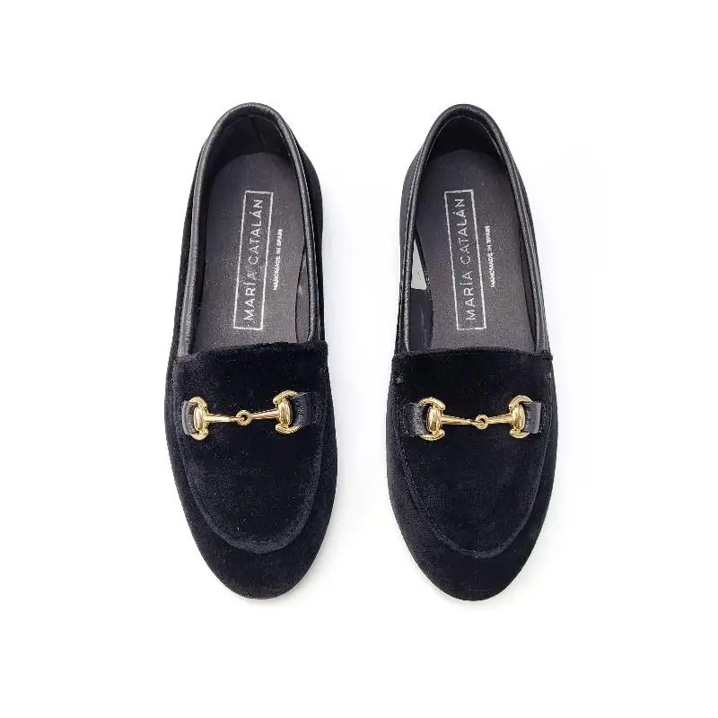 Maria Catalan Black Velvet Chain Loafer - Image 2
