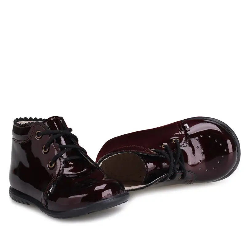 Emel Scalloped Burgundy Patent Toddler Booties E1152 - Image 5