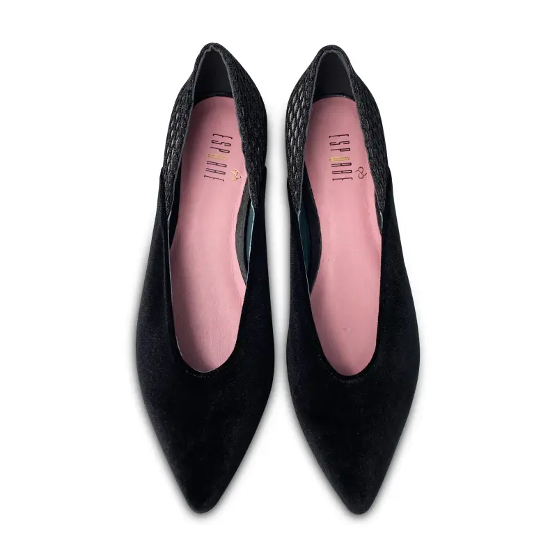 Esporre Rine Black Velvet Net Detail Pointed Slip On - Image 2